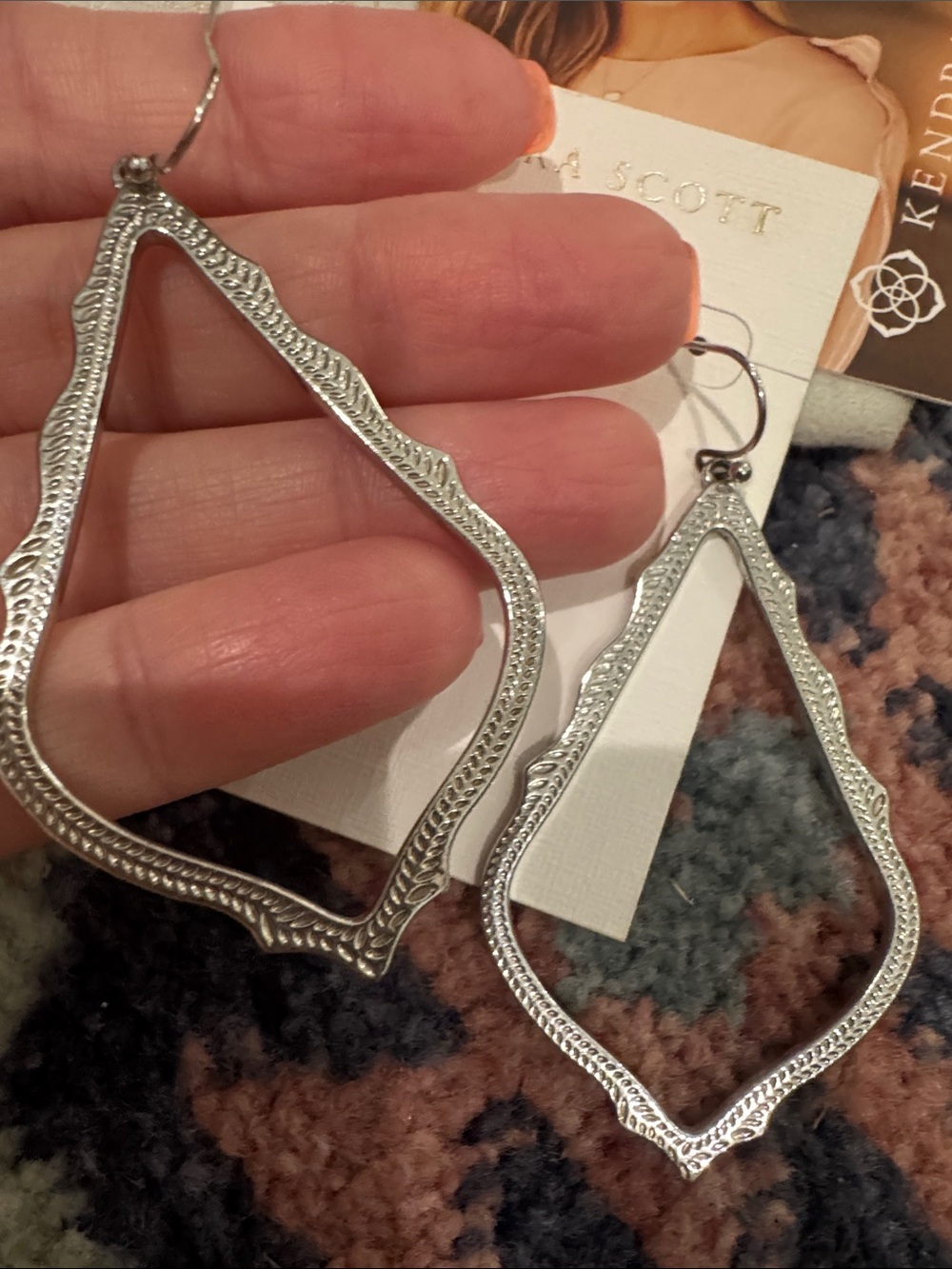 Kendra Scott Silver Open Teardrop Filigree Earrings - Picture 2 of 2
